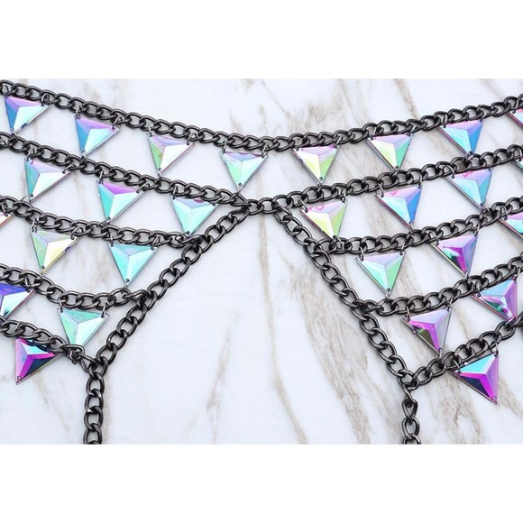 Boho Body Chain Bra Silver Sexy BBody Halter Backless Sequins Chain Body Jewelry - Picture 5 of 5